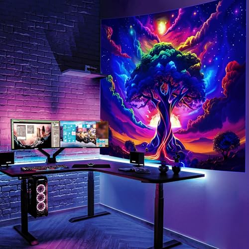 Apdidl Blacklight Tree of Life Tapestry Bedroom, Black Light Space Posters - color: I - Blacklight Tree Tapestry, size: 60"L x 51"W