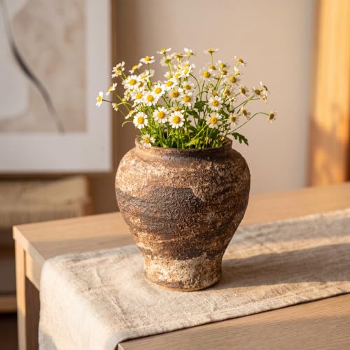 Rustic Farmhouse Ceramic Vase Home Decor (Brown and White, Small) - color: Brown and White