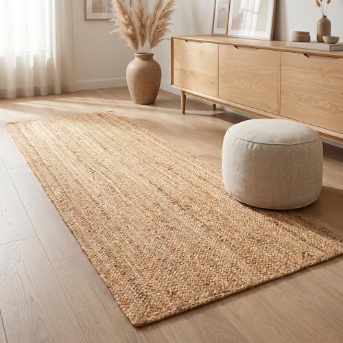 THE BEER VALLEY Jute Braided Runner Rug 2x6 Feet - Natural - color: Natural, size: 2' x 6' (Rectangular)