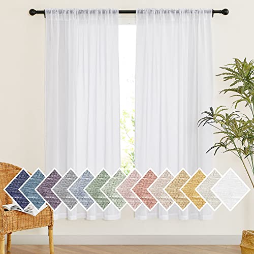 NICETOWN White Sheer Curtains 72 inch Length 2 Panels, Rod Pocket & Back Tab Casual & Chic Semi Sheer Linen Linen Blend Curtain Drapes Privacy with Light Filtering for Flat, W52 x L72, Set of 2 - color: White, size: 52"W x 72"L (Pack of 2)