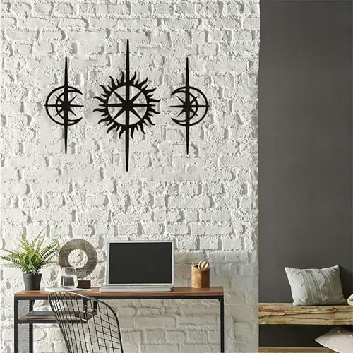 DUOOLN 3pc Metal Star Wall Decor Art, Starburst Celestial Midcentury Sign - color: Celestial Body