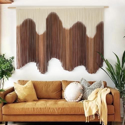 Macrame Wall Hanging Brown Hand-Dyed Ombre Fiber Art Tapestry 57"W*39"L - color: Brown3