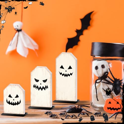 Britimes Ghost Tray Decor Sign, 3 Pack, Wooden, Tabletop Centerpieces - style: White Halloween