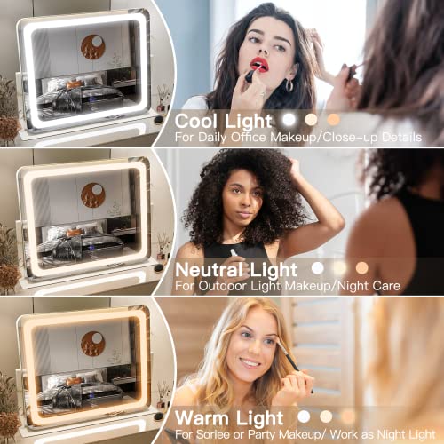 FENNIO Vanity Mirror with Lights 22''x17'' Makeup Mirror with Lights,Vanity Mirror Touch Screen with 3-Color Lighting,Dimmable,for Vanity Desk Tabletop - color: White, size: 22"L x 17"W
