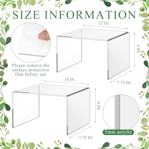 RattanView 2 Pcs 12'',14'' Large Clear Acrylic Shelf Riser, 5mm Thick - color: Clear, size: 12 Inch, 14 Inch, 5 mm
