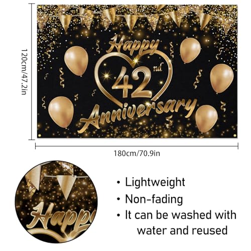 Happy 42nd Anniversary Backdrop Party Decorations, Black Gold Glitter Bokeh Dots Valentine's Day Wedding Anniversary Party Photo Background Cake Table Banner Extra Large Wall Decor Props. 6 * 4ft (42) - color: 42