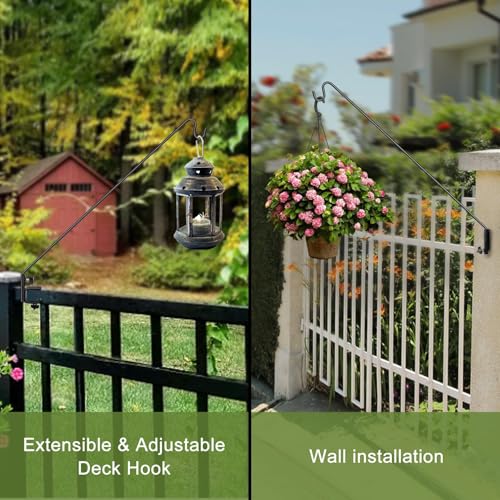 MIXXIDEA Deck Hook Outdoor Hanging Brackets:43 Inches Wall Mounted Hook Plants & Wind Chimes Risk-Free Lanterns Large Wind Chimes Lanterns - size: 43"Deck hook with 1 pack wall-mounted part