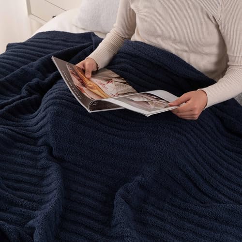 Battilo Navy Blue Throw Blanket for Couch, Cozy Knit Navy Throws, 60"x80" - color: Navy, size: 60"x80"