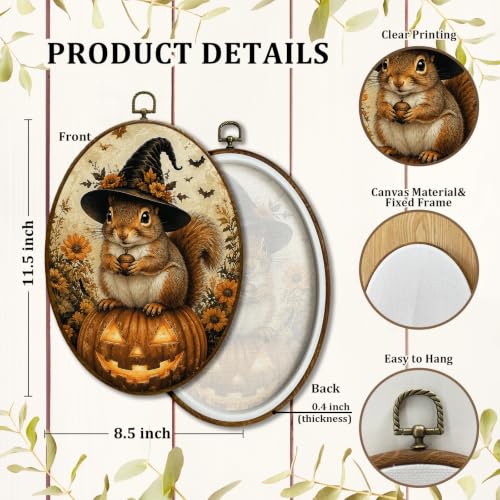 JQF Halloween Squirrel Witchy Pumpkin Oval Wall Decor Framed 442XW-YGH-fall - color: fall Squirrer-1