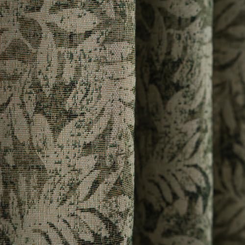 ENJOYBRIDAL Green Leaf 63 Inch Curtains 2 Panel Set Farmhouse Short Drapes Semi Sheer Rod Pocket Bedroom Rustic Window Curtain Panels Living Room Boho Aesthetic Country Tassel Window Treatments - color: B Jacquard Green Leaves, size: 52"W x 63"L (Pack of