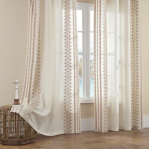 Cream Curtains 96 Inches Long Boho Curtains 2 Panels for Living Room Dining Room Grommet Semi Sheer Neutral Flax Linen Window Drapes Sliding Glass Door Floor High Ceiling, 52x96 Inch Length, Taupe - color: Taupe, size: 52"W x 96"L (Pack of 2)