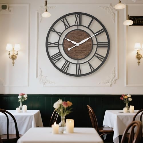 30 Inch Black Roman Numerals Large Wall Clock with Walnut Dial - color: Black Walnut, size: 30 inch