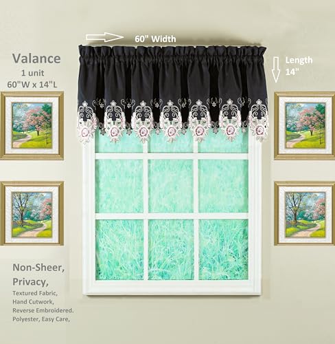 Today's Curtain Verona Reverse Embroidery Valance, 14", Black/Rose, 60" W X 14" L - color: Black/Rose, size: 60"W x 14"L (Pack of 1)