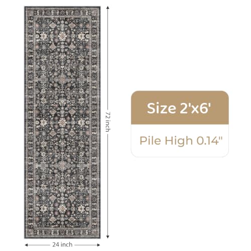 2x6 Washable Hallway Runner Rug: 6ft Kitchen Rugs with Non Slip Backing - color: Dark Black Gray, size: 2' x 6' (Rectangular)