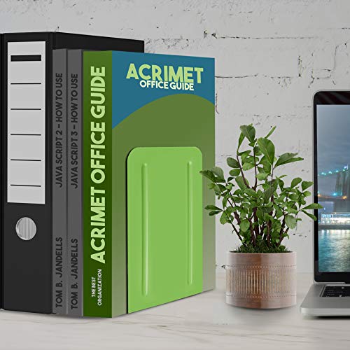 Acrimet Bookends for Shelves, Non-Skid Book Holder, Heavy Duty Book Stopper, Steel Metal Book Ends Storage for Home, Library, 6 7/8" H x 4" W x 4 1/2" D (Green Citrus) (1 Pair / 2 Pieces) - color: Green Citrus
