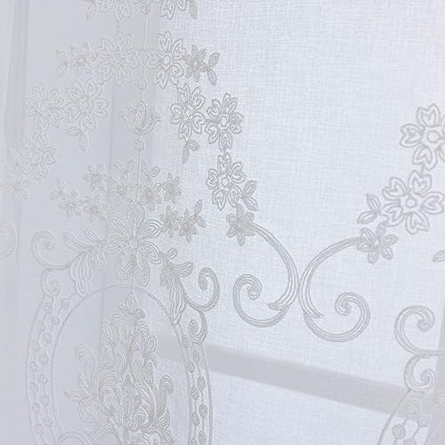 Balloon Tie-Up Curtains Embroidered Floral Sheer Lace 39 x 47 Inch - size: 39"W x 47"L (Pack of 1)