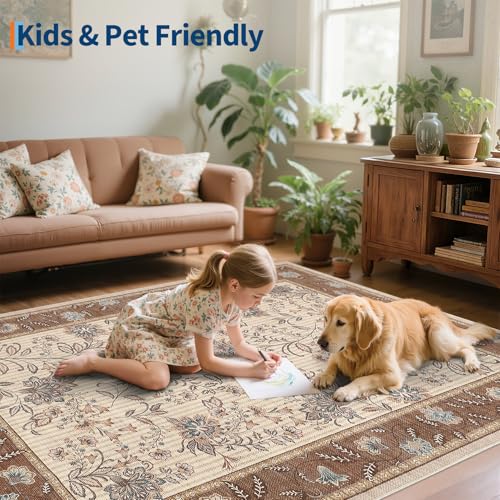 GarveeHome 10x13 Large Living Room Rug Brown Washable Area Rug Non Slip - color: Brown, size: 10' x 13' (Rectangular)
