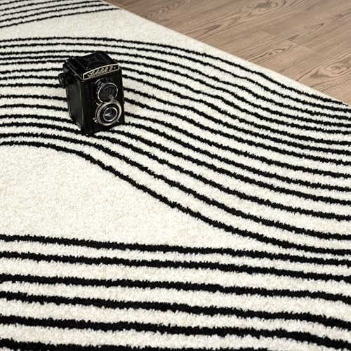 Abani Cream and Black Swirl Area Rug | 9" x 12" Beige Carpet with Wave Pattern | Modern Rug for Living Room, Bedroom and Office | Nuevo Collection - color: Cream, size: 9' x 12' (Rectangular)