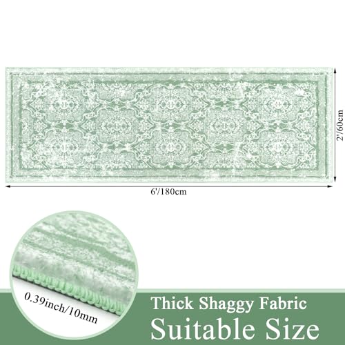 Vaukki Hallway Runner 2x6 ft, Green Vintage Shaggy Soft Kitchen Rug - color: Green, size: 2' x 6'(Runner)
