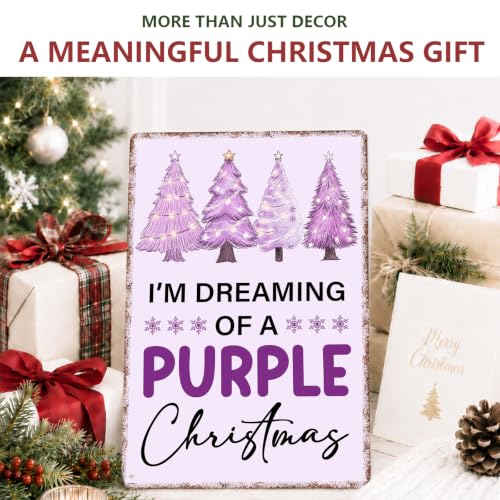 Purple Christmas Metal Sign Retro Purple Christmas Tree Wall Decor