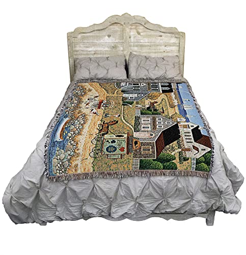 Pure Country Weavers Salty Witch Bay Blanket by Charles Wysocki - Early America Coastal Ocean Beach Gift Tapestry Throw Woven from Cotton - Made in the USA (72x54) - color: Salty Witch Bay