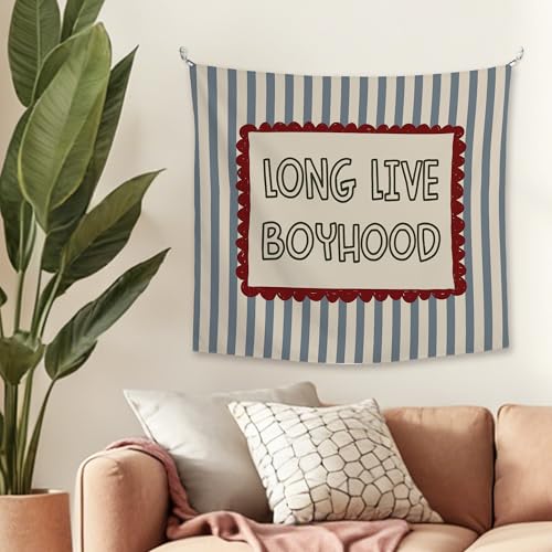 JMENGSSFL Retro Boy Nursery Tapestry, Long Live Boyhood Tapestry Wall Hanging, Blue Striped Playroom Wall Decor Hanging Tapestries for Home Kids Toddler Boys Nursery Room Bedroom, 50x60 Inch - color: color21