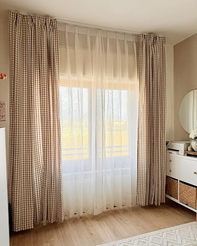 TWOPAGES Natural Pinch Pleated Sheer Curtains, 26" W x 96" L, 2 Panels - color: Natural, size: 26"W x 96"L (Pack of 2)