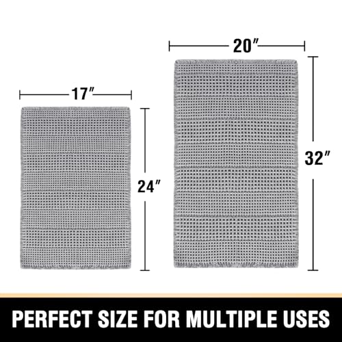 H.VERSAILTEX Waffle Bath Mat Super Absorbent Bathroom Mats Non Slip Bath Rugs for Bathroom Floor Machine Washable Ultra Soft Bathroom Rugs for Beside Tub, (32 x 20 Plus 24 x 17 - Inches, Dove) - color: Dove, size: 20" x 32" Plus 17" x 24"