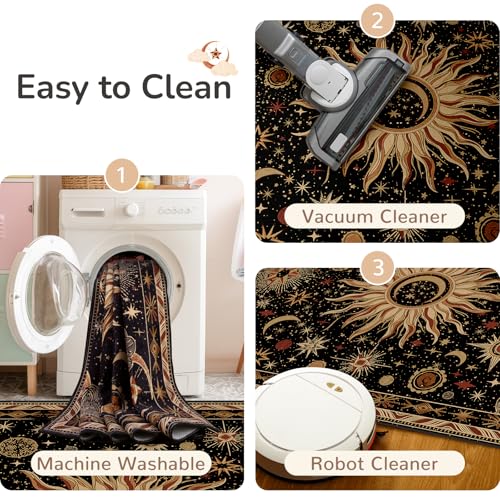 Vacuum-Friendly, 2x3 Washable Area Rug, Black Gold Beige Red - color: Black/Gold/Beige/Red, size: 2' x 3' (Rectangular)