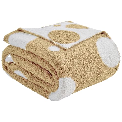 CozeCube Reversible Knit Throw Blanket, Beige White Polka Dot, 50"x60" - color: D-beige and White, size: 50"x60"