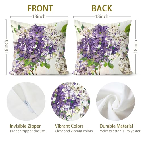 Decorative Pillow Covers 18x18 Set of 2, Velvet Purple Hydrangea Covers - color: Purple