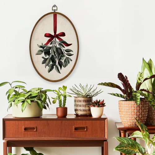 WULQYING Vintage Mistletoe Red Bow Oval Wall Art Decor Print Home 8.6x11.4 - color: Color15