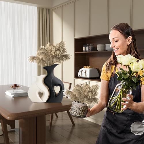 Black and White Vases Home Decor Heart Shape Ceramic Vase Set of 2 - color: Standard Black and White