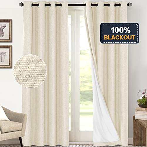 PrinceDeco 100% Blackout Curtains 108 Inches Long 2 Panels Set for Bedroom Living Room Farmhouse Style Keep Warm Large Window Draperies 108 inches Length with Thermal Insulated Liners,Bleached Sand - color: Bleached Sand, size: 52"W x 108"L (Pack of 2)