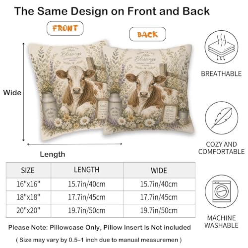 Farmhouse Cow Throw Pillow Covers 18x18 Set of 2, Cream Floral Decorative Cushion Covers, Rustic Country Pillowcases for Couch Sofa Bed Living Room Home Decor - color: Farmhouse Cow