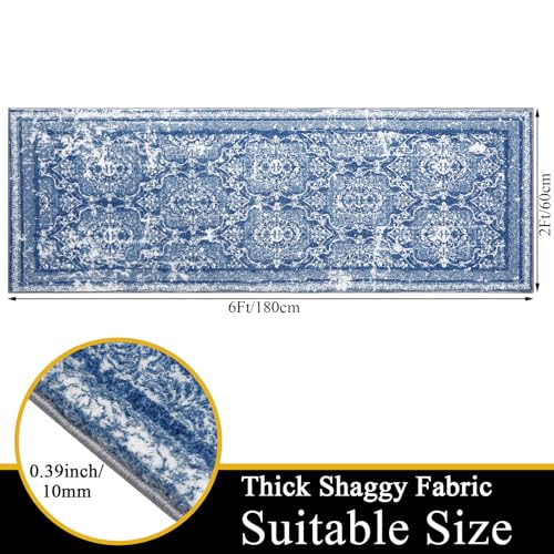 Vaukki Hallway Runner 2x6 ft, Blue Vintage Shaggy Soft Kitchen Rug - color: Blue, size: 2' x 6'(Runner)