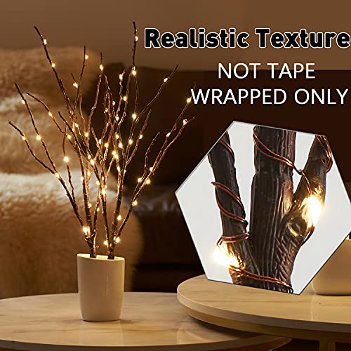 Fudios Lighted Branches with Timer 70 LED Fairy Lights 18in Battery Operated, Willow Branches with Lights for Vase Christmas Holiday Home Decor - color: Brown Branches with Warm White Lights