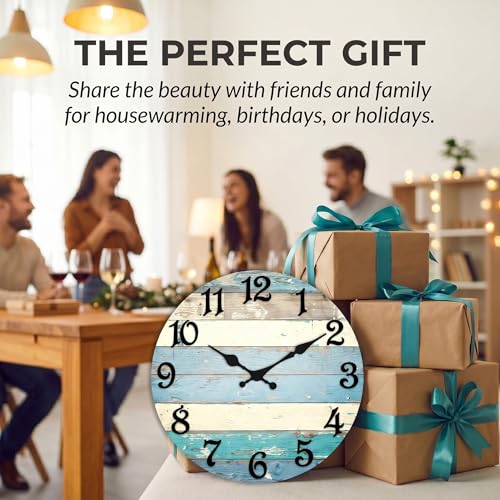 ArtSocket Round Wall Clock Silent Non-Ticking 8", Beach Coastal - color: Geometric Modern Abstract, size: 8in