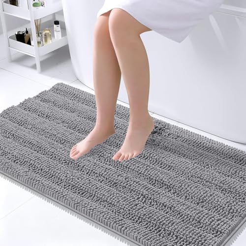 OLANLY Thick Large Bathroom Rugs 45x27, Soft Chenille Bath Rugs, Grey - color: Grey, size: 45" X 27"