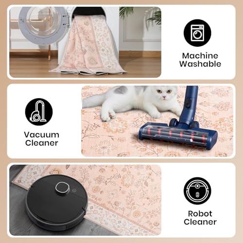 Boho Area Rugs 5x7 Floral Rugs for Living Room Washable Non Slip Low Pile Soft Carpet for Living Room Bedroom Dinning Room CRYPTOLITE