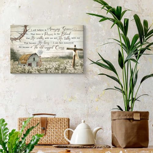 HDXUFJQ Christian Wall Art Barn Windmill Canvas Wall Decor Religious Cross Wall Art I Still Believe In Amazing Grace Picture Print Christian Prayer Decor Paintings Ready To Hang(12"x16") - color: Wrapped Canvas Barn Windmill, size: 16"L x 12"W