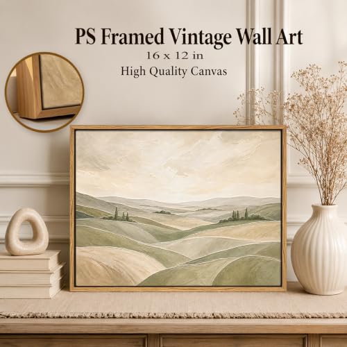 Framed Modern Neutral Green Abstract Landscape Canvas Wall Art, 16x12 In - color: ROLLING HILLS, size: 16"L x 12"W