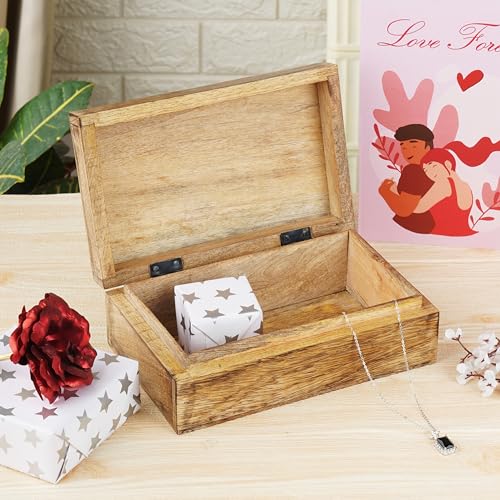 Ajuny Wooden Jewelry Box Heart Carved Keepsake Treasure Chest 8x5 Inch Case
