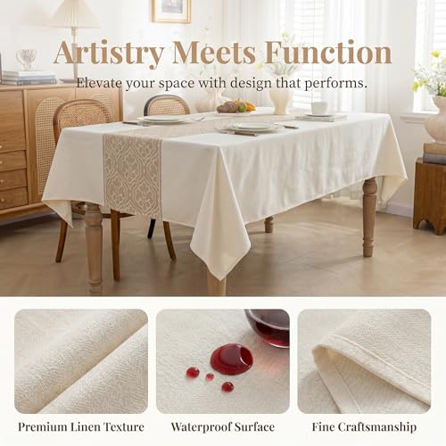 Boho Faux Linen Tablecloth, Rectangle Vintage Geometric Cover - color: Beige Bx, size: 55"x70"fits 4-6 seats (table length 46"-52")