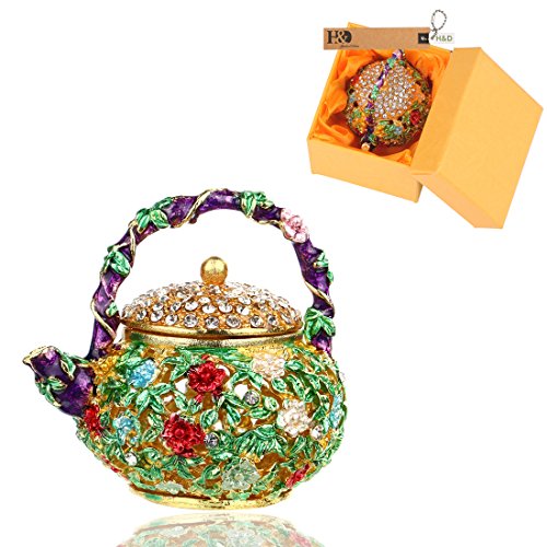 YU FENG 4.7 Inch Mini Teapot Trinket Box Ring Holder Jewelry Organizer - color: Green