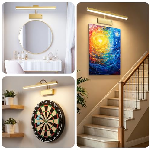 Picture Light for Wall, 15" Rechargeable Battery Operated LED Wall Sconce - color: Gold, size: 2 Count (Pack of 1)