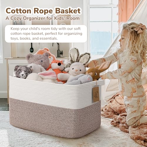 Goodpick 75L Extra Large Woven Rope Blanket Basket, Rectangle, Brown - color: Brown, size: 22"L x 17"W x 12"H
