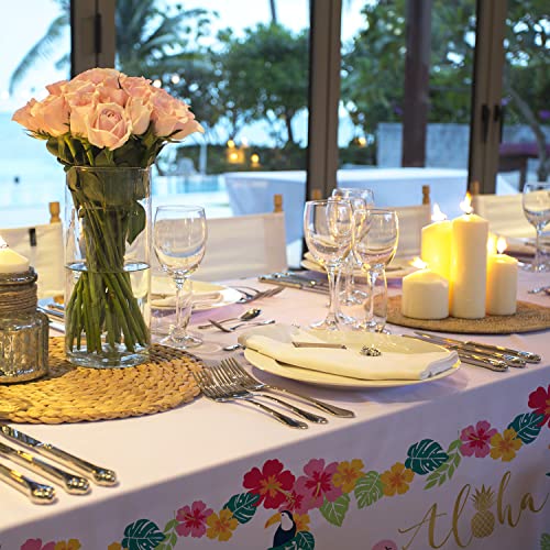 Tropical Luau Party Supplies Flamingo Disposable Tablecloth Plastic Waterproof Table Cover for Hawaiian Beach Party Decorations, 3 Pack 54X108inch - style: Tropical Luau