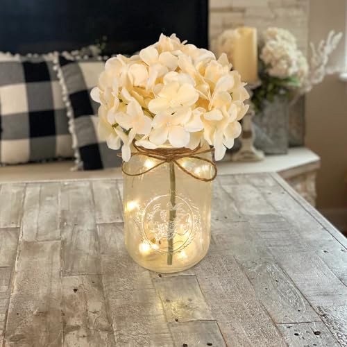 Set of 3 Mason Jar Lights, Champagne Hydrangea Holiday Table Decor - color: Jar-champagne Hydrangea