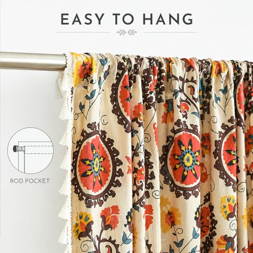 VOGOL Boho Floral Print Linen Textured Curtains, 59 x 63, 1 Panel - color: *Boho Red, size: 59"W x 63"L (Pack of 1)